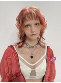 ハイレイヤーマレットカットオレンジレッドローライトカラー