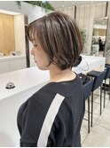 白髪ぼかしハイライトローライト 大人ショート立体感カラー