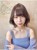 小顔ヘア ヌーディーカラー 韓国ボブ 切りっぱなしボブ