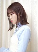 前髪あり長めボブ結べるボブ ピンクブラウン ストレートロブ銀座