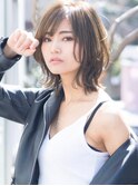 大人かわいい前髪セシルカットココアブラウンフリンジウェーブ
