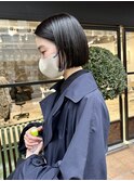 黒髪ボブ/ラインボブ/暗髪透明感カラー