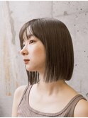 ボブ　ホワイトグレージュ　デジタルパーマ　チェリーブラウン