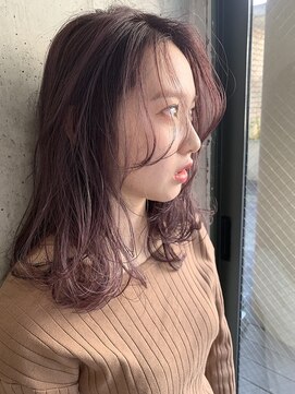 ジーナ 銀座(Zina) 小顔セミウェットウェーブ　ピンクベージュハイライトカラー