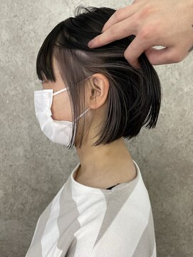 サンク 原宿 表参道(cinq) バングカラー前髪インナーカラーボブナチュラルボブベージュ30代