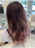 ピンクグラデーション/バレイヤージュロング/ブリーチ/20代30代