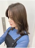 結べるボブアッシュベージュくびレイヤーミディアムレイヤー
