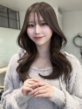 ノク 渋谷(nok) 韓国ヘア くびれミディアム アッシュベージュ 2wayバング