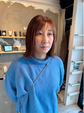 エイチヘア(h hair) 【hhair 四条大宮】オレンジブラウン×外はねボブ