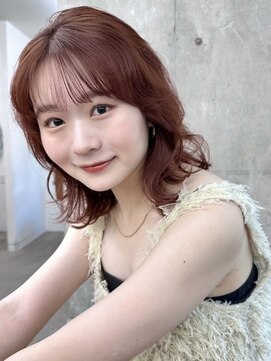 ガーデンヨコハマ(GARDEN YOKOHAMA) ダークレッド ニュアンスパーマ ミディアムヘア ローズブラウン