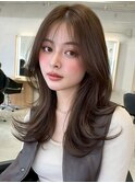 小顔外ハネミディアムアッシュ20代30代40代くびれミディ韓国ヘア