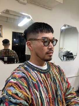 メリケンバーバーショップ フクオカ(MERICAN BARBERSHOP FUK) ハイライトマッシュパーマウルフアッシュブラック