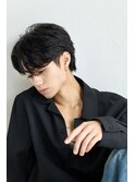 メンズダークアッシュニュアンスパーマ韓国マッシュウルフカット