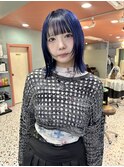 ブリーチ/切りっぱなし/ネイビーブルー/ハイトーン/顔周りカット