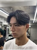 テーパーフェードニュアンスパーマ刈り上げセンターパートメンズ