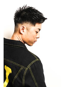 メリケンバーバーショップ フクオカ(MERICAN BARBERSHOP FUK) サイドパートショートセミウェットワイルドツーブロックテクノ50