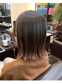 伸ばしかけボブピンクベージュフェイスフレーミング裾グラカラー