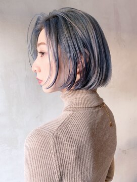 アルバム 銀座(ALBUM GINZA) ブルーボブ_外ハネボブセクションカラーペールベージュ_ba323603