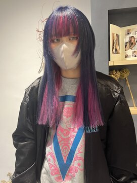 ラミエバイメルト 下北沢(lamie by melt) 村上/デザインカラーネオンピンクネイビーブルーインナーカラー