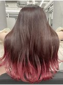 髪質改善　裾カラーチェリーレッド　カシスカラー