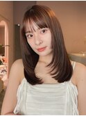 こなれミディ　レイヤー　ブラウン　イメチェン　前髪