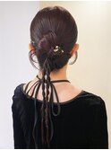 大人ガーリーダークアッシュミディアムレイヤー結婚式ヘアセット