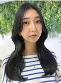美髪カール韓国レイヤーシアーカラーロングセミディ似合わせ前髪