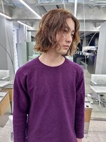 メンズニュアンスパーマボブブラウンやわらかヘア