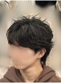 韓国へアカルマパーマワックスなしセンターパート黒髪ウルフ