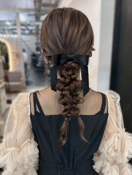 ジゼル 博多筑紫口店(GiseL) 編みおろし　リボンアレンジ　編み込み　結婚式　20代30代