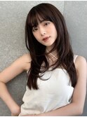 ココアベージュ×レイヤー[小顔/黒髪/オリーブグレー]