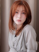 カバーヘア ブリス 川口(COVER HAIR bliss)&nbsp;オレンジベージュ艶髪ミディアムレイヤーウルフカット20代30代Z