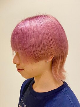 ニシオギ ヴォイス 西荻窪店(nishiogi voice) メンズカット サラ艶透明感カラー ピンク ウルフ×メンズボブ