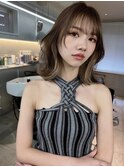 韓国ヘアグレージュカラーブリーチ無し髪質改善イヤリングカラー