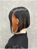 オレンジインナーカラー ダブルカラー 前下がりボブ 成増