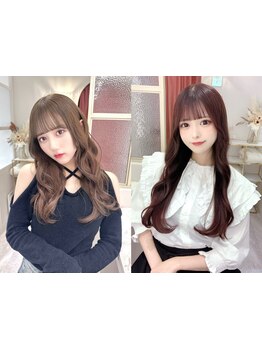 透明感のあるベージュやピンクなど可愛いカラーが人気◎最高品質のカラーで質感も柔らかい上質ツヤヘアに☆