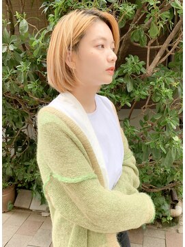 アンヘアー 元町三宮(UNHAIR) ウザバング×耳だしショートボブ×ブロンドカラー/こなれヘア