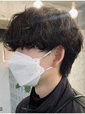 原宿ゆるめシャドウパーマメンズマッシュウルフカットルーズヘア
