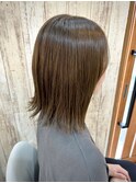 前髪あり大人外ハネボブ/30代40代50代/透明感イルミナカラー