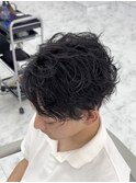 シャドウパーマ×センターパート×波巻きパーマ