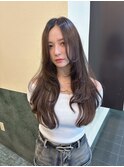 20代30代オリーブグレージュ暗めカラー韓国レイヤーロング