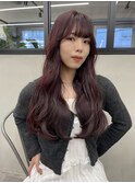 ダブルカラーチェリーレッドピンクブラウン韓国レイヤーロング