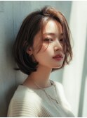 レイヤーカットボブ髪質改善カラー縮毛矯正暗めカラー韓国
