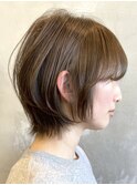 調布白髪染めレイヤーボブショートヘアアッシュグレージュカラー