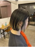 黒髪ボブルフネビージュ小顔ワンレン髪質改善縮毛矯正下北沢