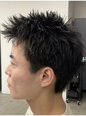 フェザーパーマ/グレーブルーカラー/刈り上げショートパンク