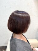 大人ショートボブ 30代40代50代 カシスブラウン 艶髪 前髪なし