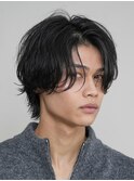 原宿ニュアンスパーマメンズカットセンターパートウルフ