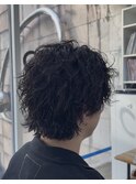シャドウパーマ波巻きパーマツーブロック無造作マッシュ