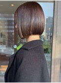 切りっぱなしボブ 前髪 髪質改善トリートメント ブラウンヘア